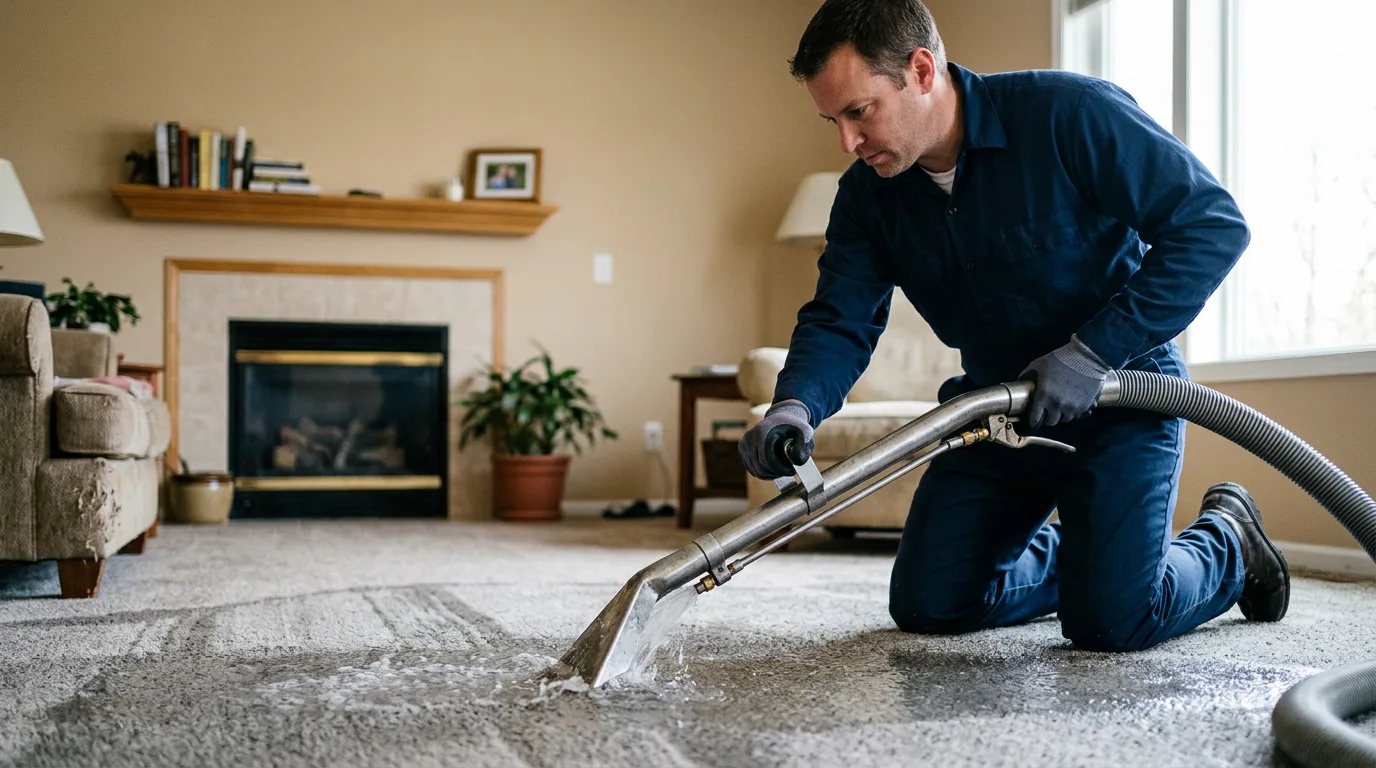 Water damage restoration technician working near Perkinsville, VT